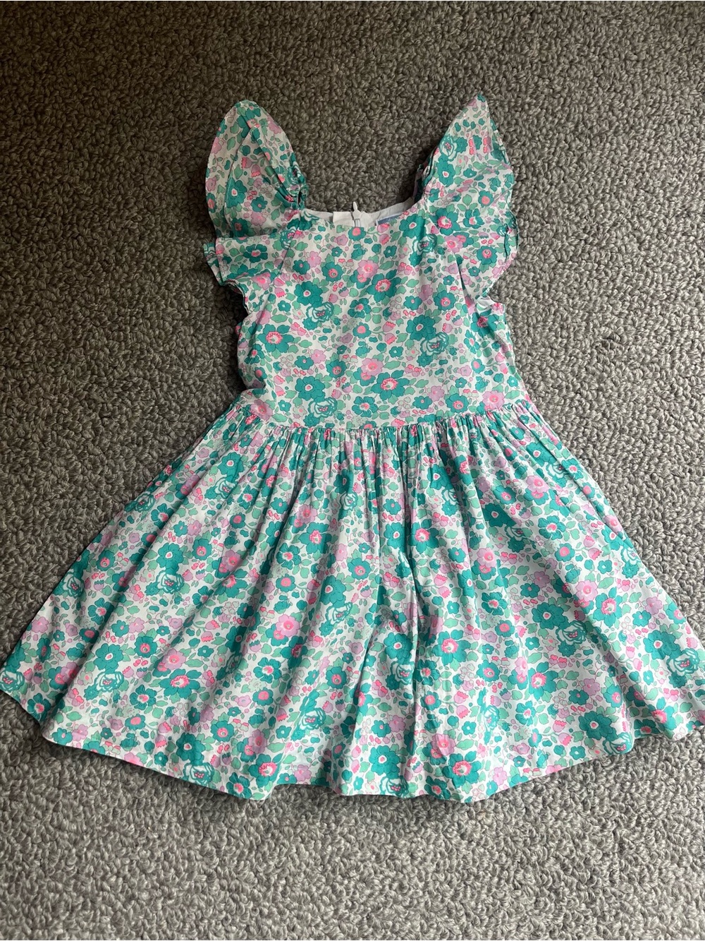 JACADI liberty Girls' Floral Flutter Sleeve Dress - Teal & Pink